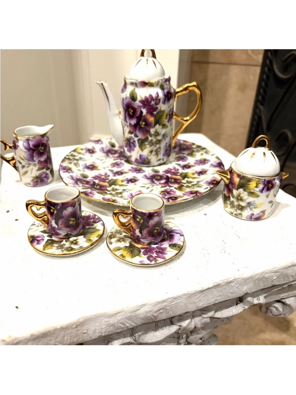 Formalities by Baum Bros Pansy Tea Set with Gold Accents 10 piece Set